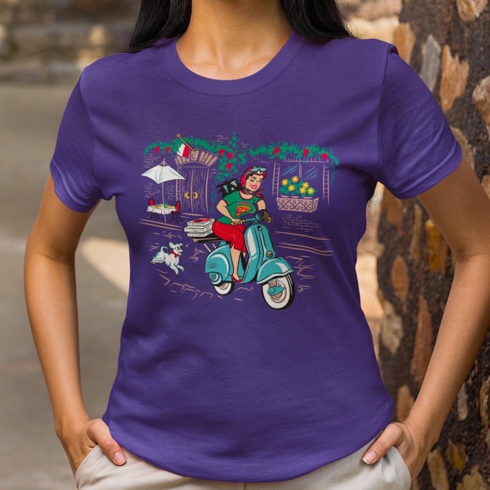 VINTAGE STYLE CIAO ITALY VESPA T-SHIRT PINUP RETRO ROCKABILLY GRAPE PURPLE